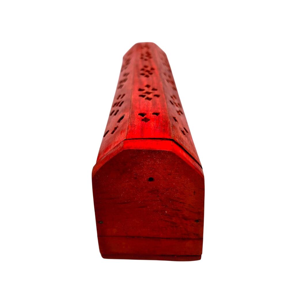 Hand Carved Red Wood 7 Chakra Incense Box for 11" Sticks & Cones